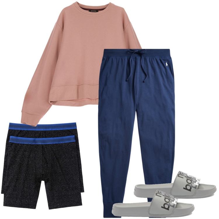 Outfit uomo - La domenica mattina. Stile Casual per Tutti i giorni. Abbinamento con boxer, sandali, felpe, pantaloni.