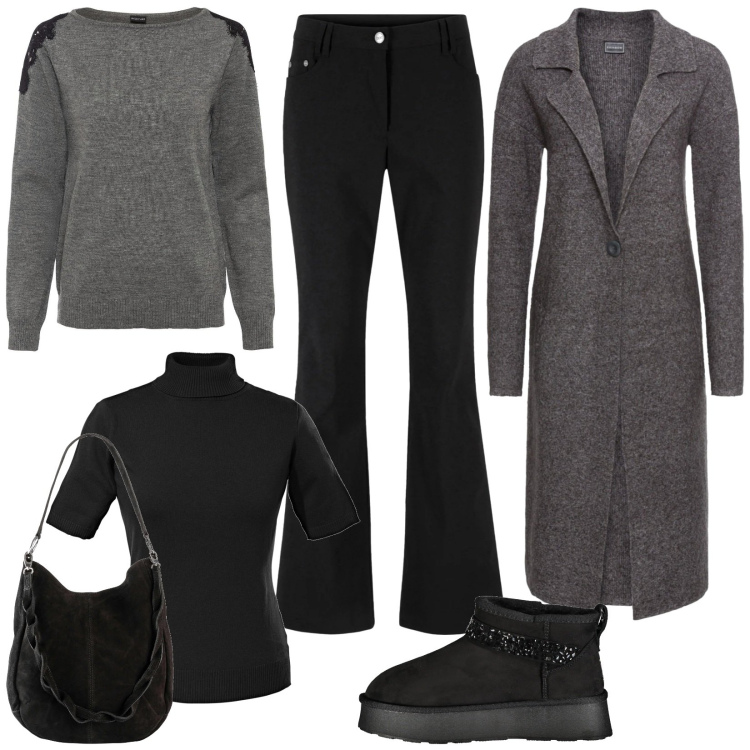 Outfit donna - Total look #2008299. Stile Casual per Tutti i giorni. Abbinamento con maglieria, pantaloni, maglieria, borse a mano, cappotti, stivali.