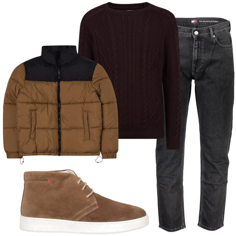 Outfit uomo - Total look #2008338. Stile Casual per Tutti i giorni. Abbinamento con stivali e stivaletti, giacche, jeans, maglieria.