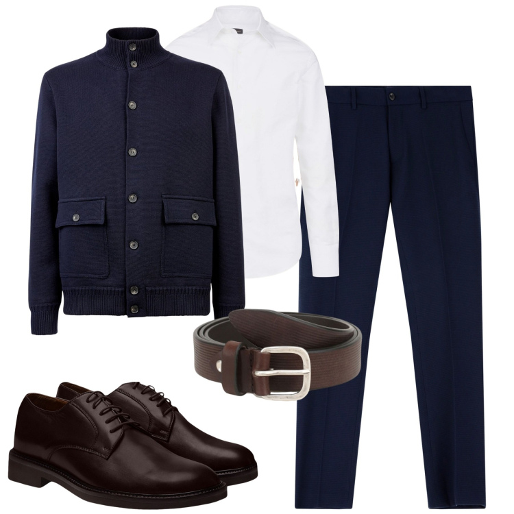 Outfit uomo - Total look #2008387. Stile Business/Elegante per Tutti i giorni. Abbinamento con pantaloni, cinture, scarpe stringate, camicie, giacche.