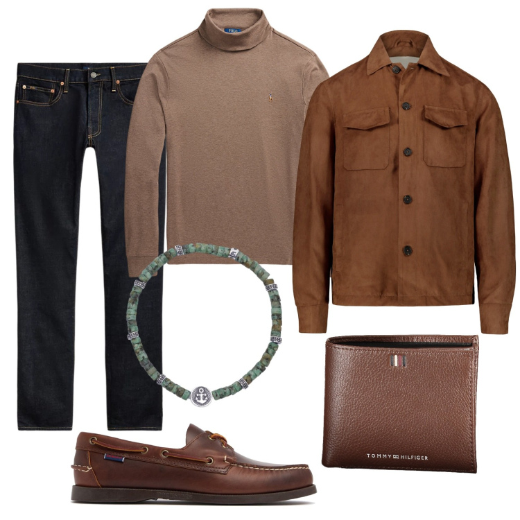 Outfit uomo - Total look #2008400. Stile Trendy per Tutti i giorni. Abbinamento con braccialetti, jeans, polo, scarpe stringate, giacche, portafogli.
