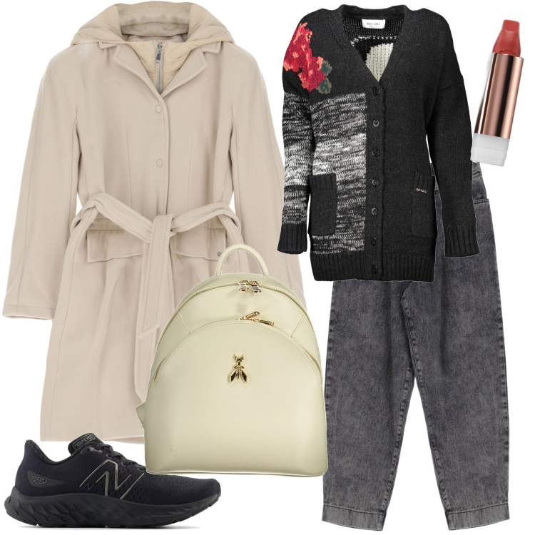 Outfit donna - Il primo mercatino di Natale. Stile Trendy per Tutti i giorni. Abbinamento con rossetti, sneakers, cappotti, jeans, cardigans, zaini.