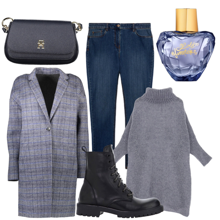Outfit donna - Novembre. Stile Casual per Tutti i giorni. Abbinamento con profumi, maglieria, stivaletti, jeans skinny, cappotti, borse a tracolla.