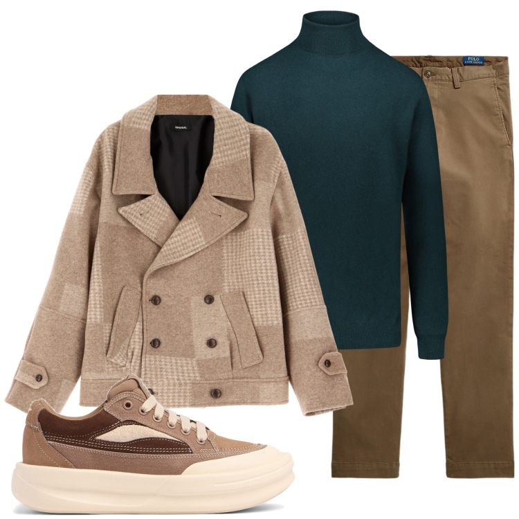 Outfit uomo - Il cappotto marrone chiaro. Stile Casual per Tutti i giorni. Abbinamento con cappotti, pantaloni, maglieria, sneakers.
