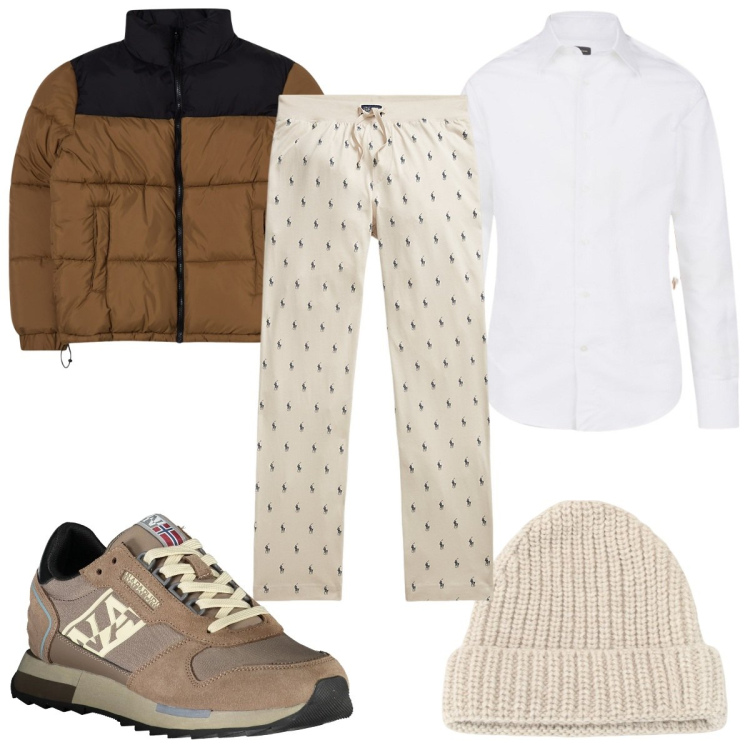Outfit uomo - Total look #2008591. Stile Trendy per Tutti i giorni. Abbinamento con giacche, berretti, pantaloni, camicie, sneakers.