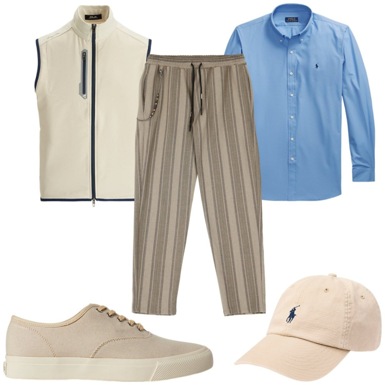 Outfit uomo - Total look #2008630. Stile Trendy per Tutti i giorni. Abbinamento con pantaloni, sneakers, cappelli, camicie, gilet.