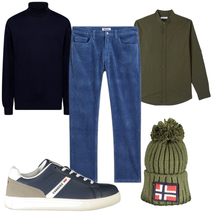 Outfit uomo - Total look #2008633. Stile Casual per Tutti i giorni. Abbinamento con pantaloni, camicie, berretti, maglieria, sneakers.