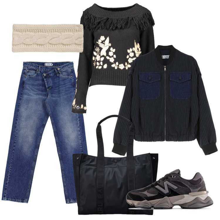Outfit donna - Urban. Stile Urban per Serata fuori. Abbinamento con sneakers, bomber, jeans, cappelli, borse tote, maglieria.