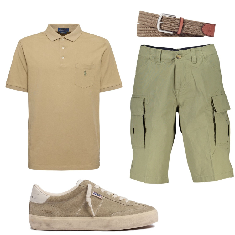 Outfit uomo - Le sneakers effetto scamosciato. Stile Casual per Tutti i giorni. Abbinamento con cinture, polo, sneakers, bermuda.