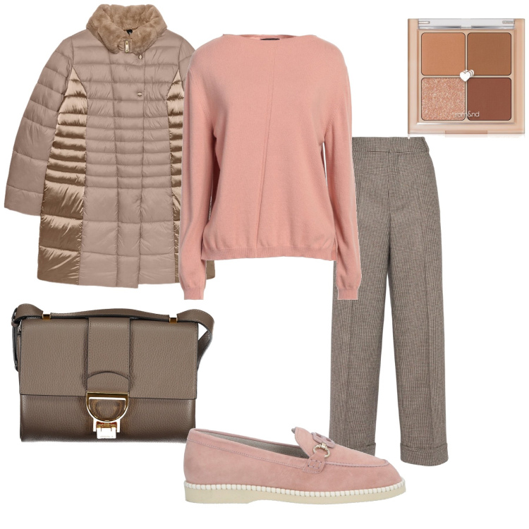 Outfit donna - Total look #2008713. Stile Bon Ton per Tutti i giorni. Abbinamento con mocassini, pullovers, ombretti, piumini, pantaloni, borse a tracolla.