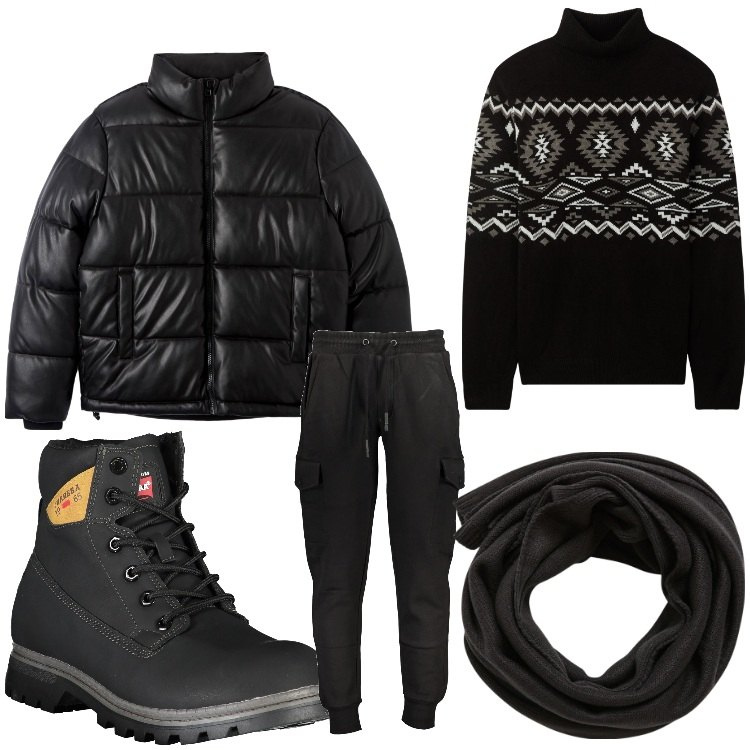 Outfit uomo - Contro il freddo. Stile Casual per Tutti i giorni. Abbinamento con maglieria, sciarpe, piumini, pantaloni, stivali.