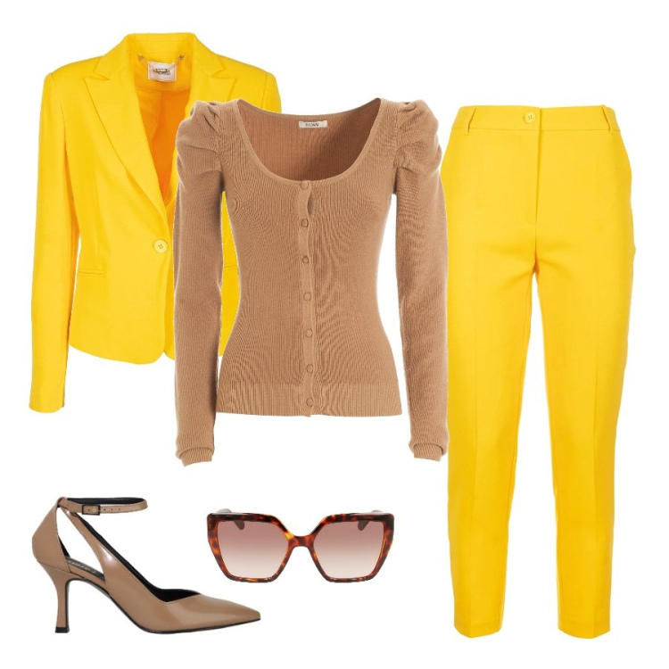 Outfit donna - Solo due colori. Stile Glamour per Tutti i giorni. Abbinamento con pantaloni, cardigans, blazer, décolleté, occhiali da sole.
