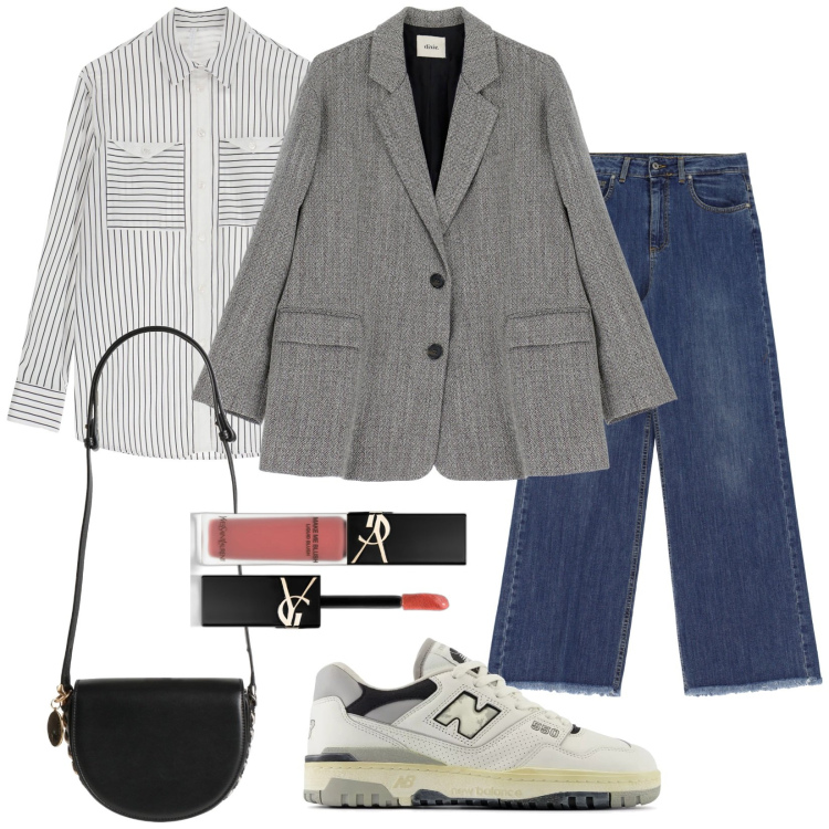 Outfit donna - Total look #2008862. Stile Casual chic per Tutti i giorni. Abbinamento con borse a mano, blush, sneakers, camicie, jeans, blazer.