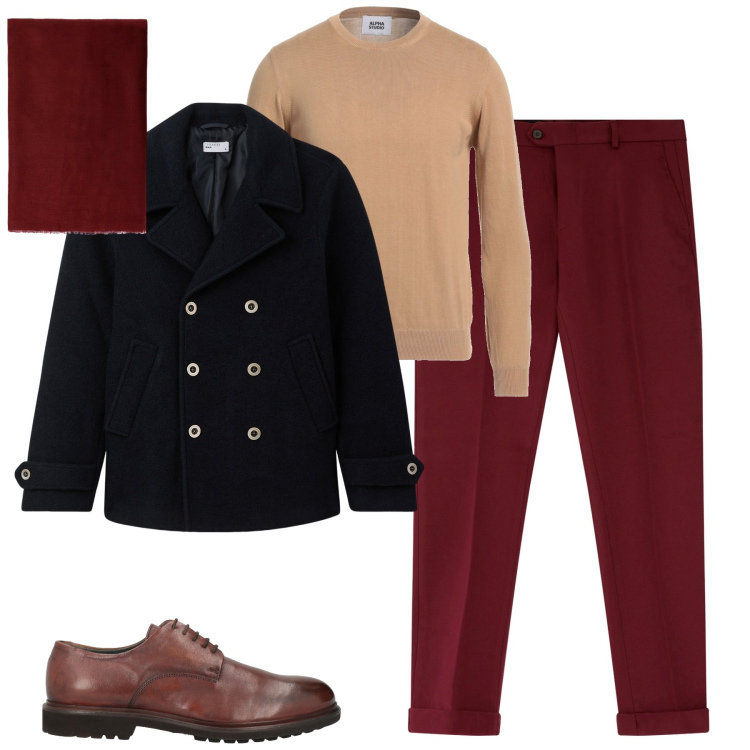 Outfit uomo - Total look #2008904. Stile Business/Elegante per Tutti i giorni. Abbinamento con scarpe stringate, pullovers, cappotti, pantaloni, sciarpe.