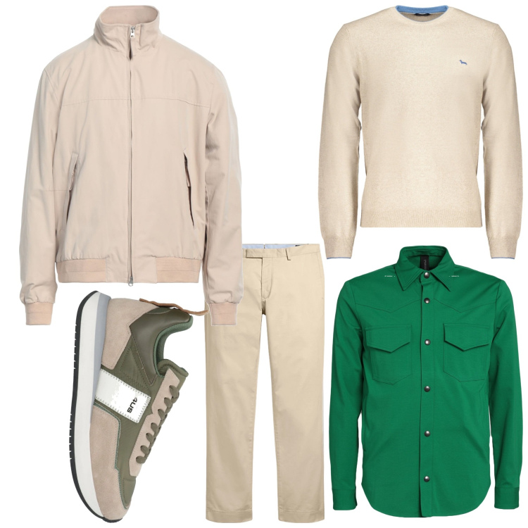 Outfit uomo - La camicia verde. Stile Casual per Ufficio. Abbinamento con giacche, sneakers, camicie, pantaloni chino, pullovers.