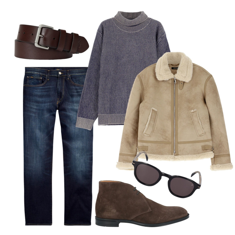 Outfit uomo - Accessori monocolor. Stile Casual per Tutti i giorni. Abbinamento con stivali e stivaletti, maglieria, giacche, jeans dritti, cinture, occhiali da sole.