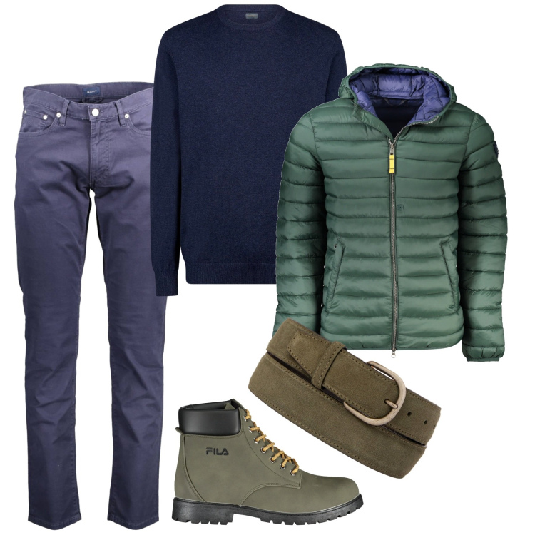 Outfit uomo - Novembre. Stile Casual per Tutti i giorni. Abbinamento con maglieria, cinture, giacche, pantaloni, stivali.