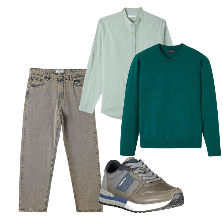 Outfit uomo - Menta. Stile Casual per Tutti i giorni. Abbinamento con maglieria, camicie, jeans, sneakers.