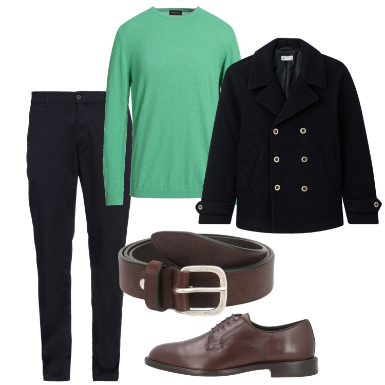 Outfit uomo - Classe. Stile Urban per Serata speciale. Abbinamento con scarpe stringate, pantaloni chino, pullovers, cappotti, cinture.