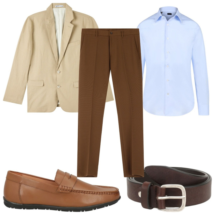 Outfit uomo - Total look #2009087. Stile Casual per Ufficio. Abbinamento con scarpe stringate, giacche, cinture, pantaloni, camicie.