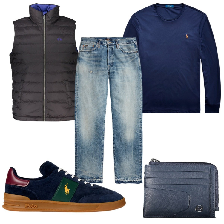 Outfit uomo - Total look #2009103. Stile Trendy per Tutti i giorni. Abbinamento con sneakers, t-shirt, jeans dritti, portafogli, giacche.