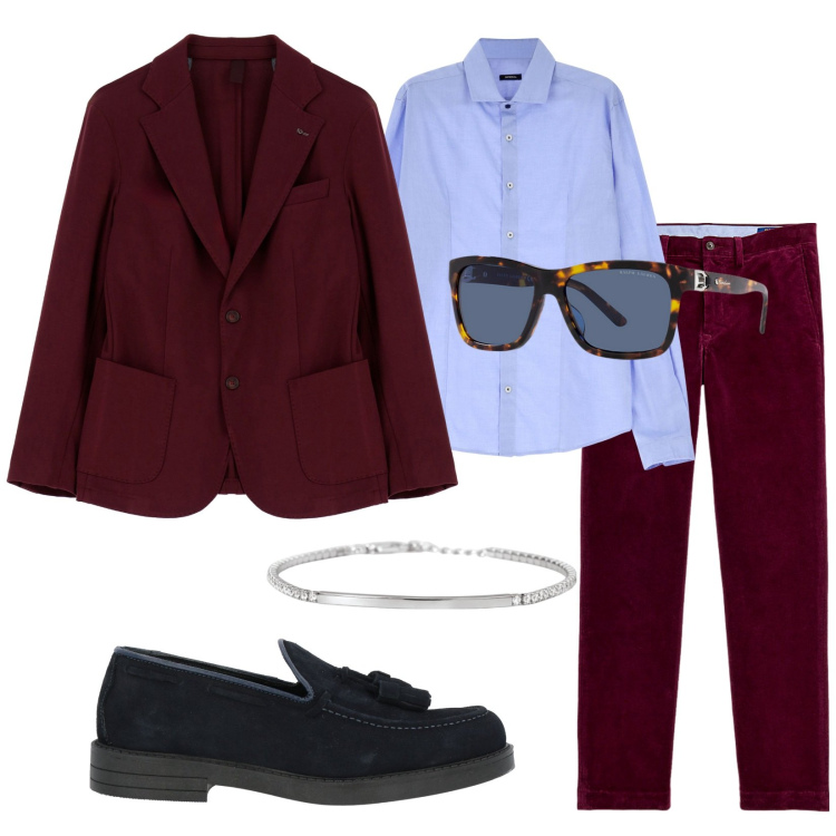 Outfit uomo - Total look #2009173. Stile Business/Elegante per Ufficio. Abbinamento con scarpe stringate, braccialetti, giacche, camicie, pantaloni, occhiali da sole.