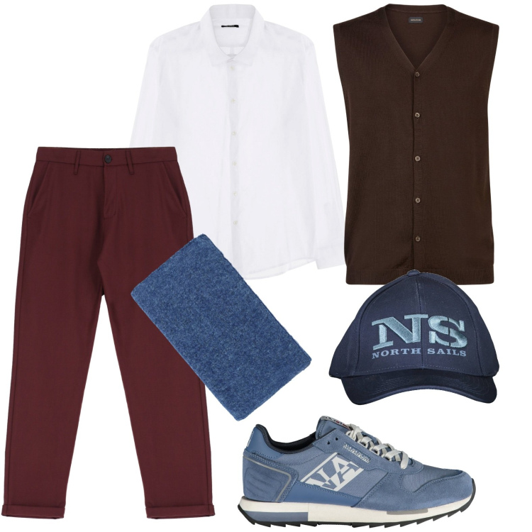 Outfit uomo - Accessori monocolor. Stile Trendy per Tutti i giorni. Abbinamento con camicie, sciarpe, pantaloni, gilet, sneakers, cappelli con visiera.