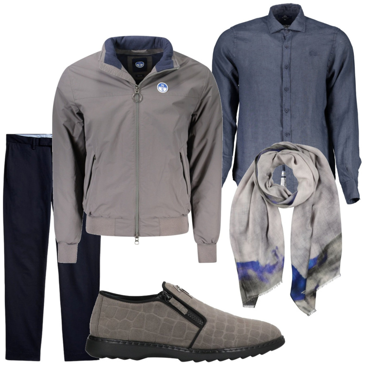 Outfit uomo - La pashmina delavé. Stile Trendy per Ufficio. Abbinamento con sciarpe, sneakers, pantaloni chino, camicie, giacche.
