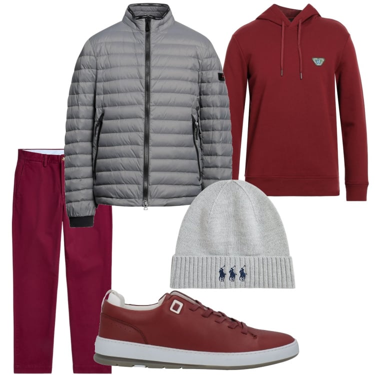 Outfit uomo - Le felpa wine. Stile Casual per Tutti i giorni. Abbinamento con pantaloni chino, berretti, piumini, felpe con cappuccio, sneakers.