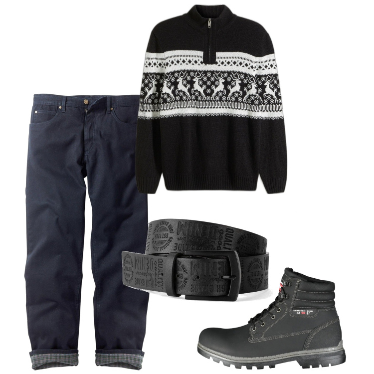 Outfit uomo - Urban. Stile Urban per Tutti i giorni. Abbinamento con jeans dritti, cinture, maglieria, stivali.