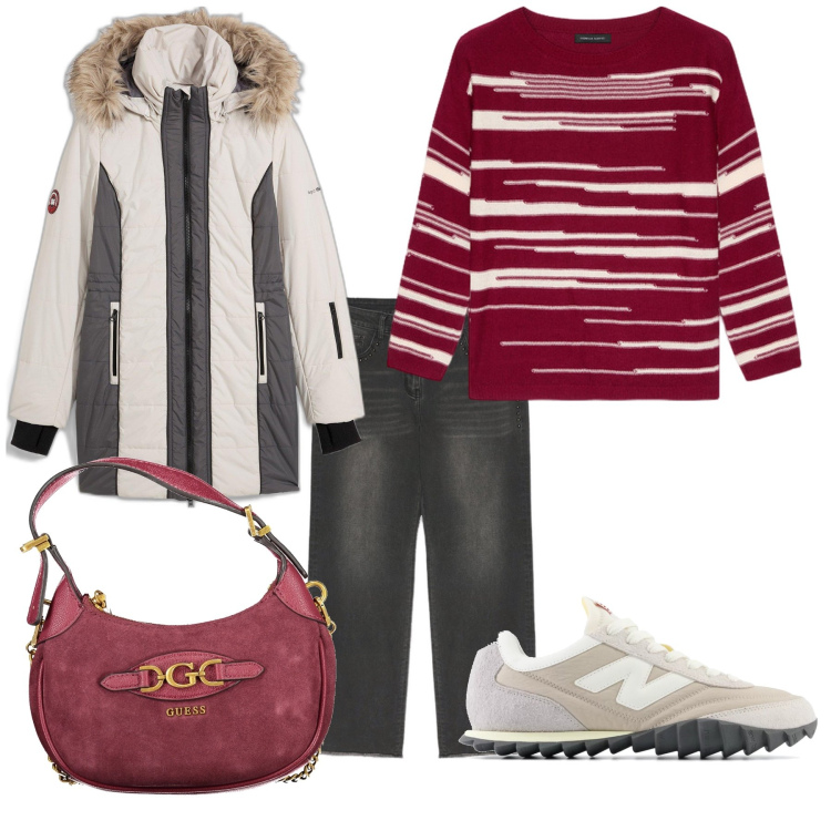 Outfit donna - Total look #2009428. Stile Casual per Tutti i giorni. Abbinamento con piumini, sneakers, borse a spalla, maglieria, jeans.