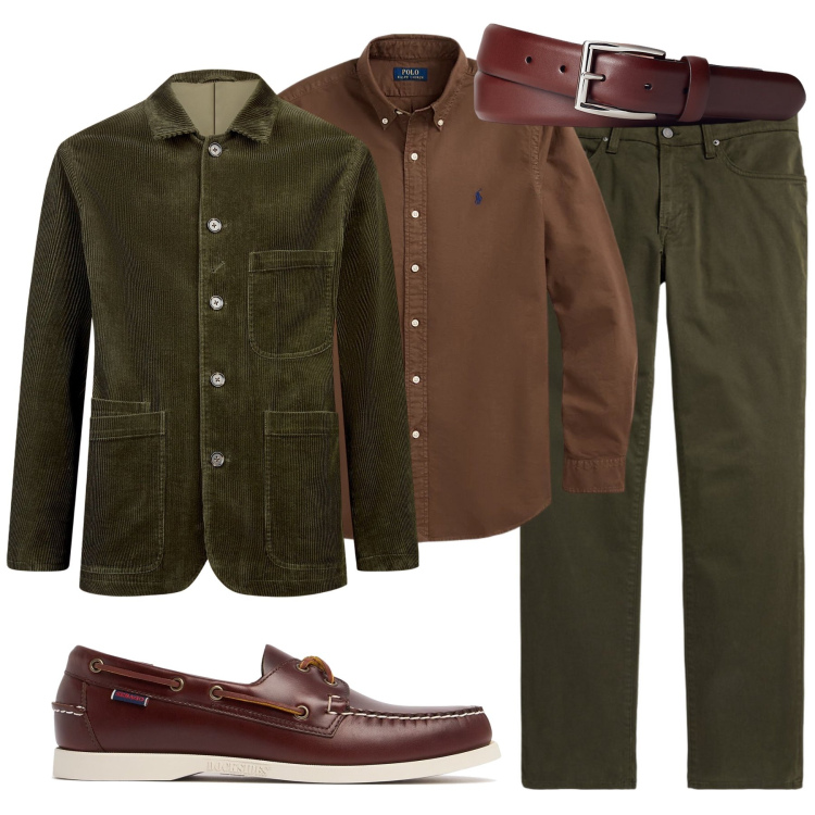 Outfit uomo - La giacca verde oliva in velluto. Stile Business/Elegante per Ufficio. Abbinamento con cinture, camicie, pantaloni, giacche, scarpe stringate.