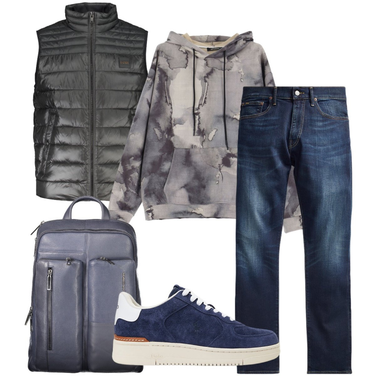 Outfit uomo - Weekend casual. Stile Casual per Tutti i giorni. Abbinamento con felpe con cappuccio, jeans, sneakers, giacche, borse sportive.