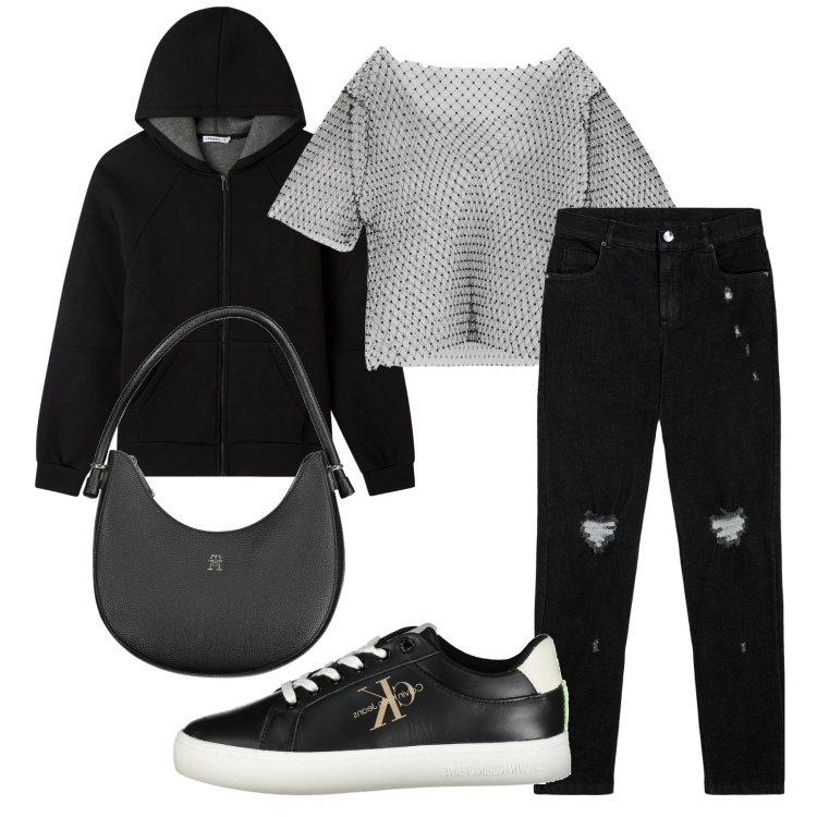 Outfit donna - Urban. Stile Urban per Tutti i giorni. Abbinamento con felpe con cappuccio, t-shirt, jeans skinny, sneakers, borse a spalla.