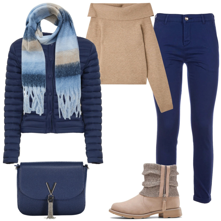 Outfit donna - Total look #2009542. Stile Casual per Tutti i giorni. Abbinamento con stivaletti, sciarpe, maglieria, pantaloni, piumini, borse a spalla.