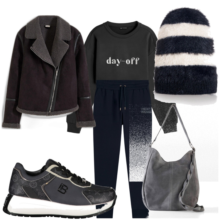 Outfit donna - Giornata relax. Stile Casual per Tutti i giorni. Abbinamento con borse a mano, blazer, cappelli, felpe, pantaloni, sneakers.