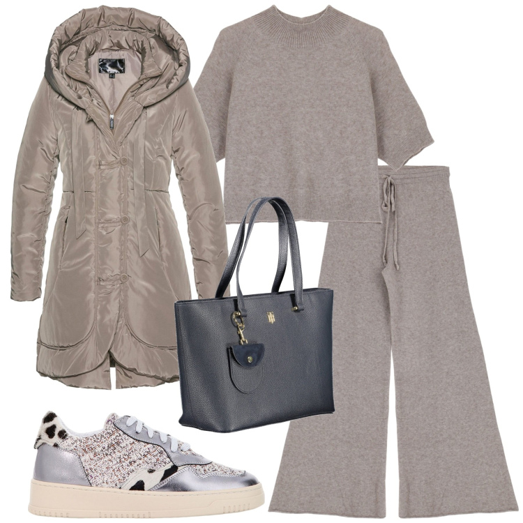 Outfit donna - City. Stile Sporty chic per Tutti i giorni. Abbinamento con blazer, pantaloni, sneakers, maglieria, borse a spalla.