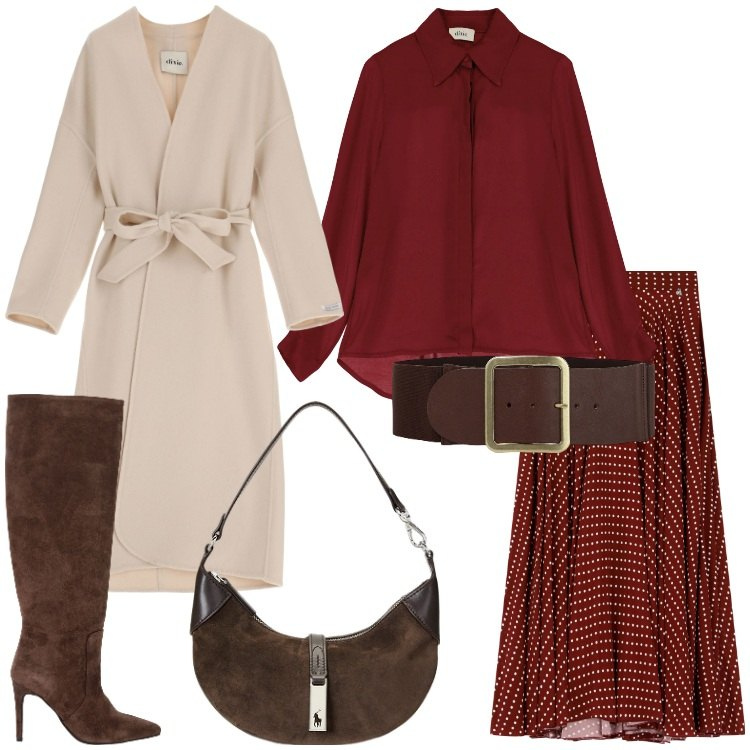 Outfit donna - Dixie URBAN EDIT. Stile Chic per Serata fuori. Abbinamento con gonne lunghe, cappotti, camicie, cinture, stivali, borse a spalla.