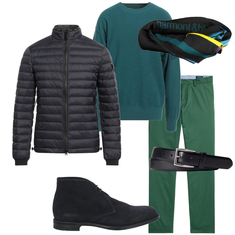 Outfit uomo - Total look #2009798. Stile Urban per Tutti i giorni. Abbinamento con stivali e stivaletti, pullovers, piumini, cinture, pantaloni, sciarpe.