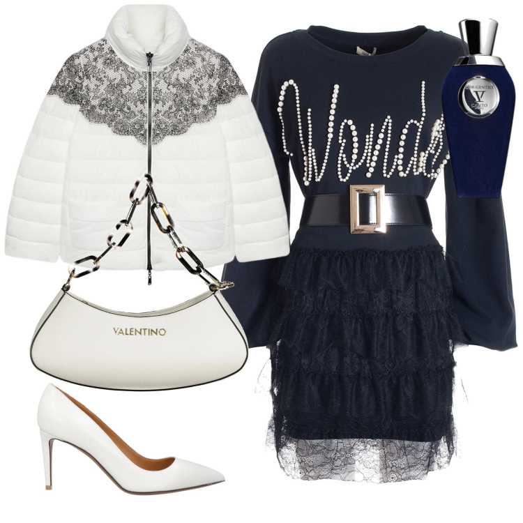 Outfit donna - Wonder. Stile Trendy per Serata fuori. Abbinamento con décolleté, profumi, vestiti, piumini, borse a spalla.
