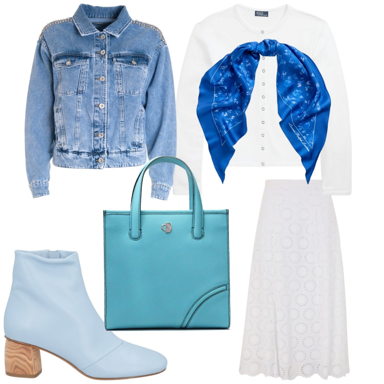 Outfit donna - I colori del mare in autunno. Stile Casual chic per Ufficio. Abbinamento con gonne longuette, stivaletti, giacche, cardigans, foulard, shopping bag.