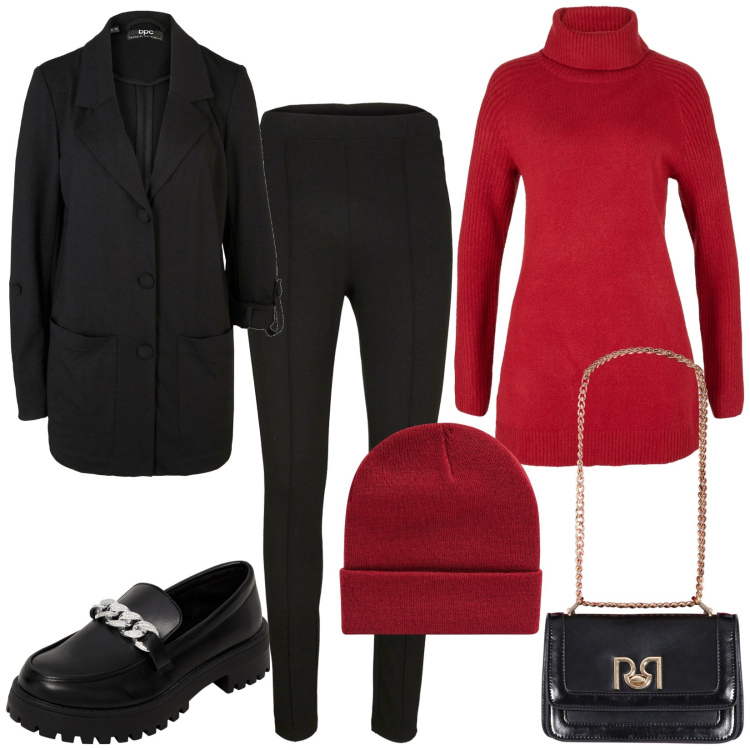 Outfit donna - Total look #2009891. Stile Casual per Tutti i giorni. Abbinamento con blazer, maglieria, pantaloni, borse a tracolla, mocassini, berretti.