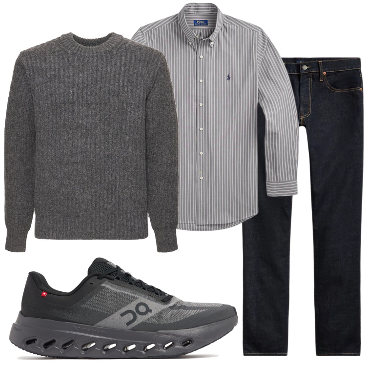 Outfit uomo - Total grey. Stile Casual per Tutti i giorni. Abbinamento con jeans, camicie, maglieria, sneakers.