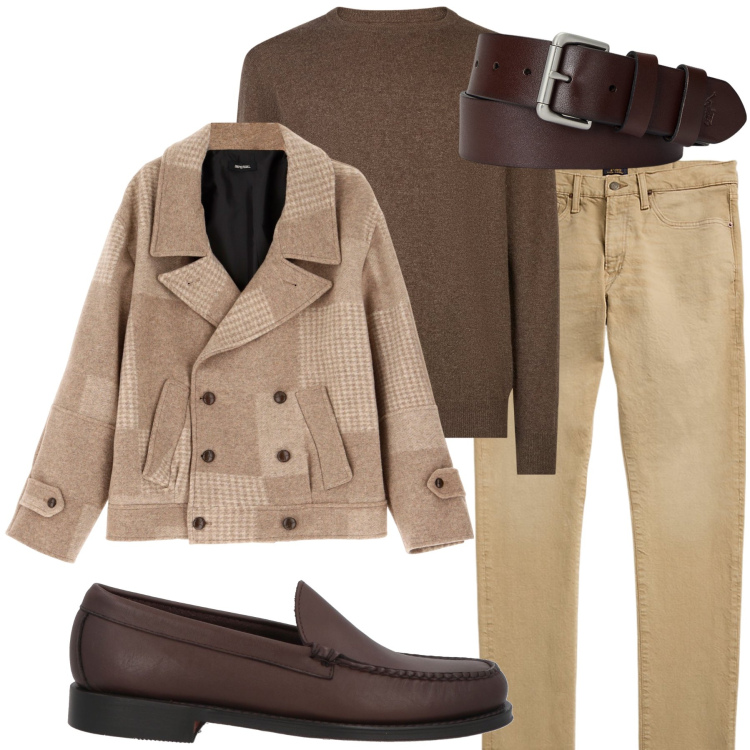 Outfit uomo - Il mocassino marrone. Stile Business/Elegante per Ufficio. Abbinamento con scarpe stringate, cappotti, cinture, jeans, maglieria.