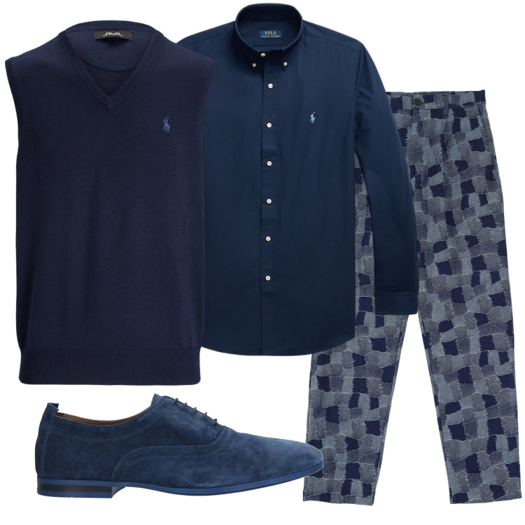 Outfit uomo - Le scarpe stringate effetto scamosciato. Stile Business/Elegante per Ufficio. Abbinamento con scarpe stringate, pantaloni cargo, camicie, maglieria.