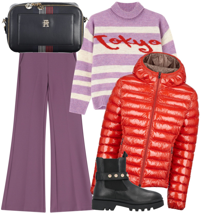 Outfit donna - Subito pronta. Stile Trendy per Tutti i giorni. Abbinamento con stivaletti chelsea, pantaloni, maglieria, blazer, borse a tracolla.