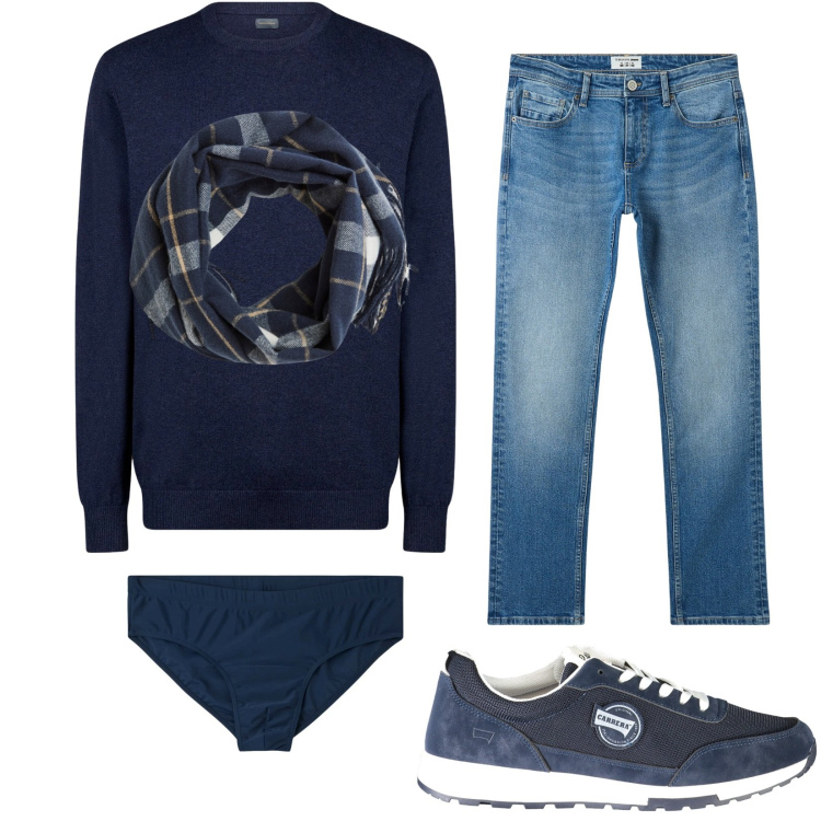 Outfit uomo - Total look #2009951. Stile Casual per Tutti i giorni. Abbinamento con jeans, slip, sciarpe, maglieria, sneakers.