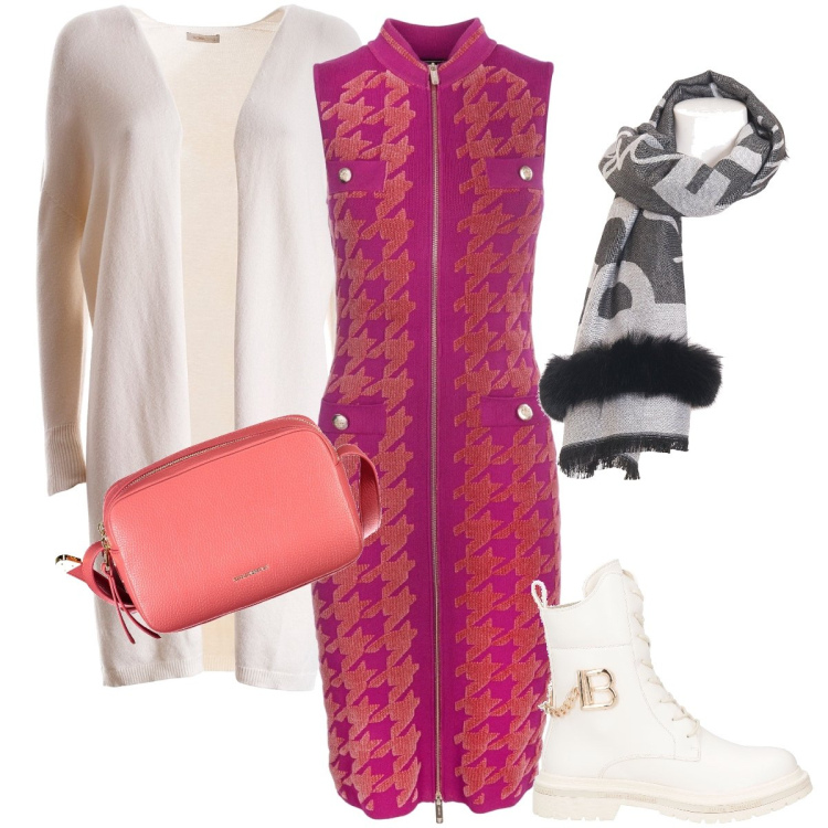 Outfit donna - L’abito di Fracomina. Stile Casual chic per Tutti i giorni. Abbinamento con anfibi, cardigans, vestiti midi/longuette, sciarpe, borse a tracolla.