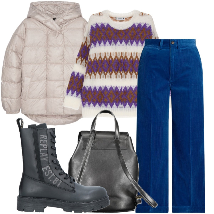 Outfit donna - Se fa freddo. Stile Casual per Tutti i giorni. Abbinamento con anfibi, maglieria, pantaloni, piumini, zaini.