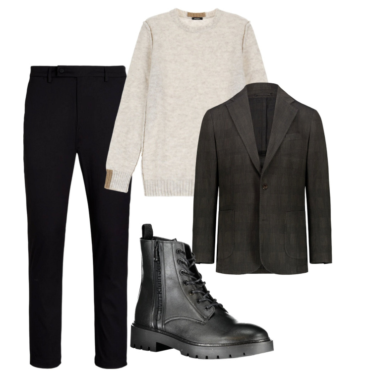 Outfit uomo - BN. Stile Urban per Serata speciale. Abbinamento con maglieria, pantaloni, giacche, stivali.